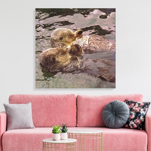 Zee Otters Holding Hands Canvas Afdruk (Insitu (Woonkamer))