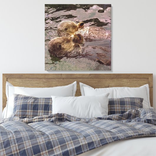 Zee Otters Holding Hands Canvas Afdruk (Insitu (Slaapkamer))