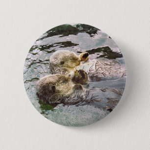 Zee Otters Holding Hands Ronde Button 5,7 Cm