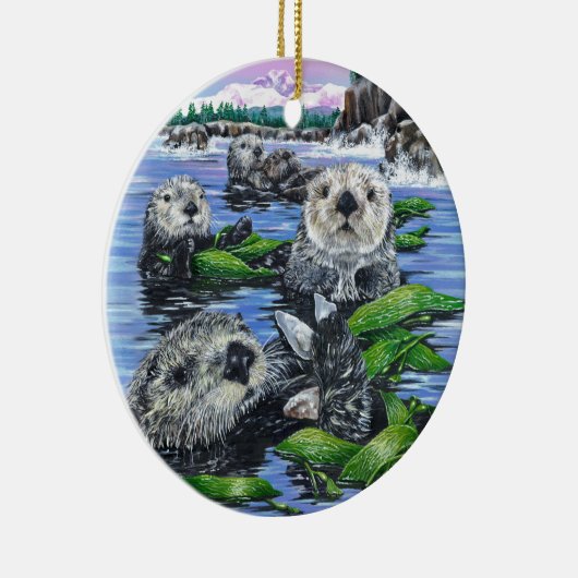 Zee Otters in Kelp Ceramic Ornament (Rechts)