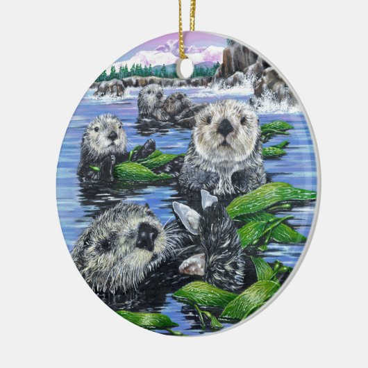 Zee Otters in Kelp Ceramic Ornament (Links)