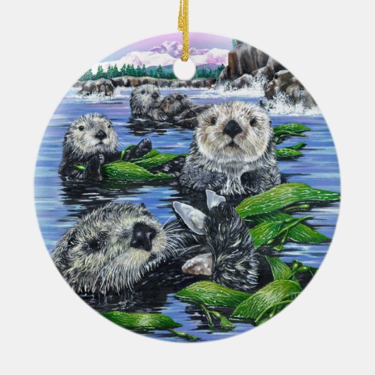 Zee Otters in Kelp Ceramic Ornament (Achterkant)