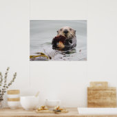 Zee Otters Love Crab for Breakfast Poster (Keuken)