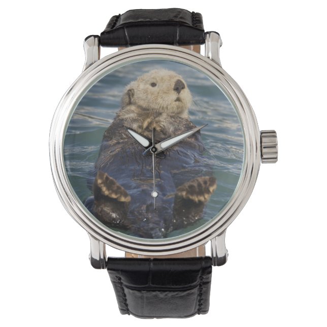 Zee otters spelen op ijsbergen bij verrassingsinla horloge (Voorkant)