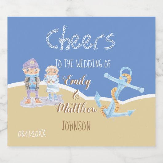 Zee otters strand bruiloft mousserende wijnflessen sparkling wijnetiket (Enkel label)