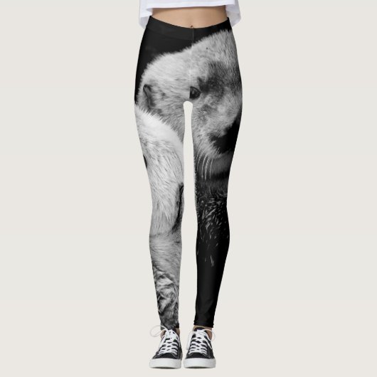 Zee otters: zwart wit paar. leggings (Voorkant)
