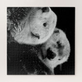 Zee otters: zwart wit paar. legpuzzel (Horizontaal)