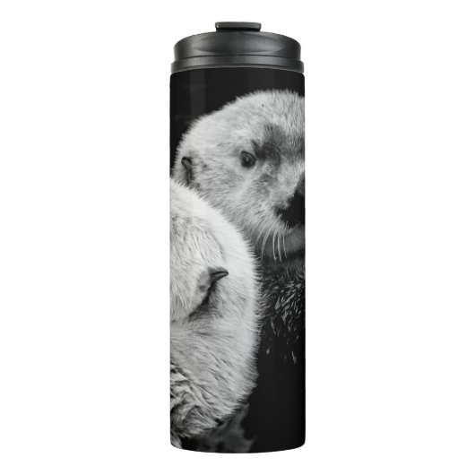 Zee otters: zwart wit paar. thermosbeker (Voorkant)