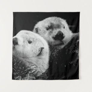 Zee otters: zwart wit paar. wandkleed