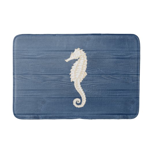 Zee Paard  Blauw Hout Bath Rug Badmat (Voorkant)