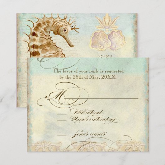 Zee Paard Kuststrand - Huwelijksuitnodiging RSVP Kaartje (Voorkant / Achterkant)