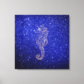 Zee Paard Ocean Life Roos Goud Kobalt Blauw Glitte Canvas Afdruk (Voorkant)