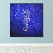 Zee Paard Ocean Life Roos Goud Kobalt Blauw Glitte Canvas Afdruk (Insitu (Houten vloer))