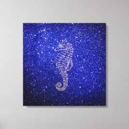 Zee Paard Ocean Life Roos Goud Kobalt Blauw Glitte Canvas Afdruk