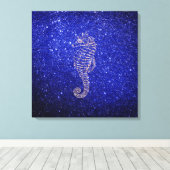 Zee Paard Ocean Life Roos Goud Kobalt Blauw Glitte Canvas Afdruk (Insitu (Houten vloer))
