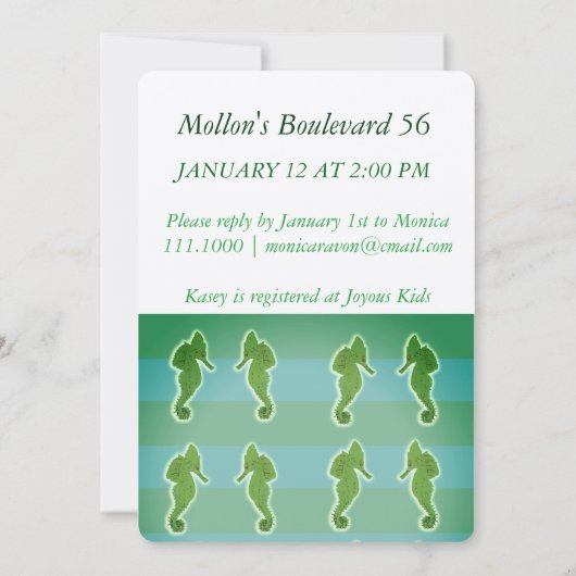 Zee paard, Zee leven Baby shower Uitnodiging Kaart (Achterkant)