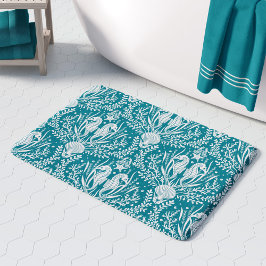 Zee Paarden Blauwgroen Blauw Wit Damask Ocean Patt Badmat