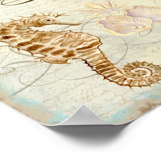 Zee Paarden, groot Egret Kuststrand - fijne kunst Poster (Hoek)