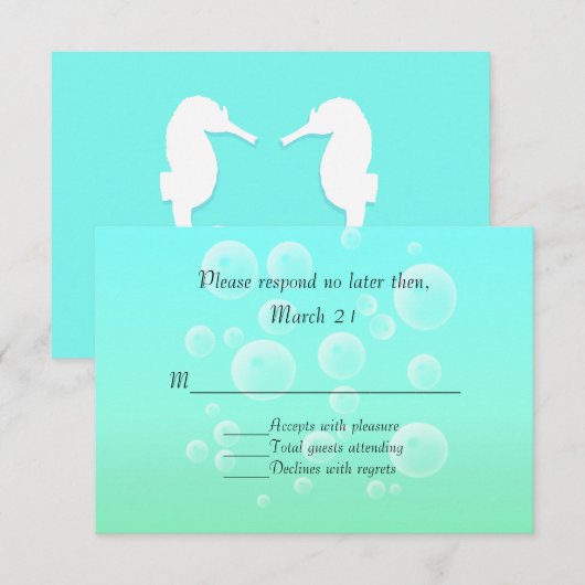 Zee paarden Modern Wedding RSVP Kaart (Voorkant / Achterkant)