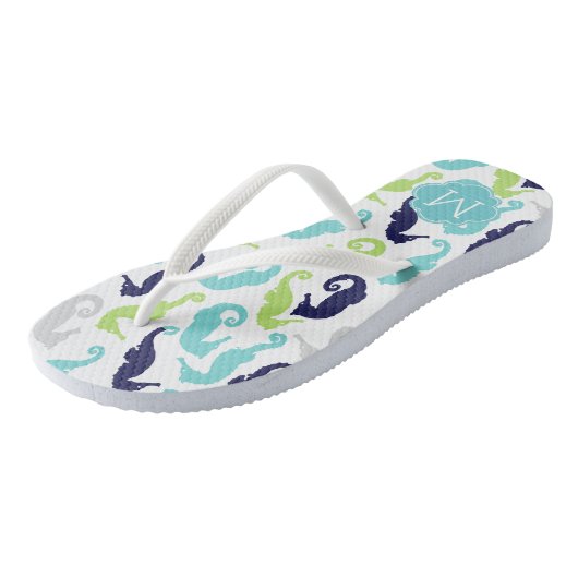  Zee Paarden Patroon monogram Teenslippers (Schuin)