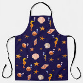 Zee-paarden, zeeschelpen en -parels op zeeblauw schort (Voorkant)