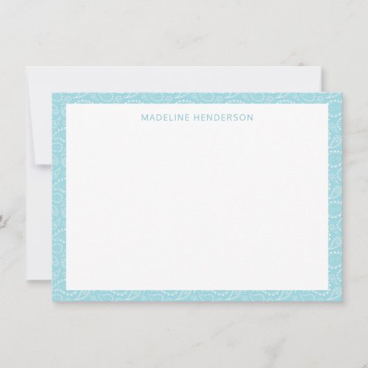 Zee Paisley Pattern Glacier Blue Monogram Notitiekaartje (Voorkant)