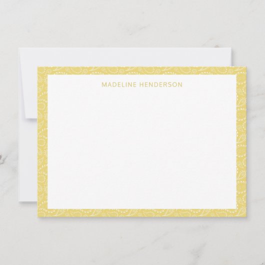 Zee Paisley Pattern Yellow Monogram Notitiekaartje (Voorkant)