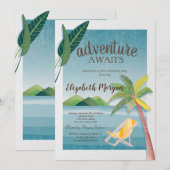 Zee, Palm, Berg, Stoel Pensioen Partij Kaart (Voorkant / Achterkant)