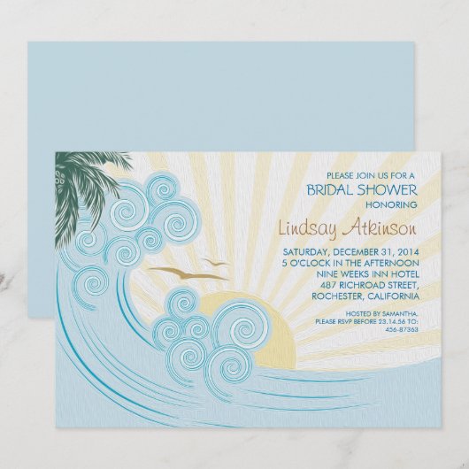 Zee Palms Beach Bruids Douche Uitnodigingen (Voorkant / Achterkant)