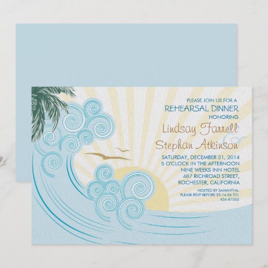 Zee Palms Beach repetitie dineruitnodigingen Kaart (Voorkant / Achterkant)