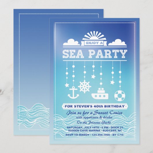 Zee Party Invitation Kaart (Voorkant / Achterkant)
