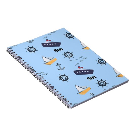 Zee patroon op blauw notitieboek (Rechterzijde)