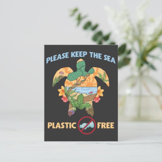 Zee Plastic Free Save Zee Animals Ocean Turtle Briefkaart (Staand voorkant)