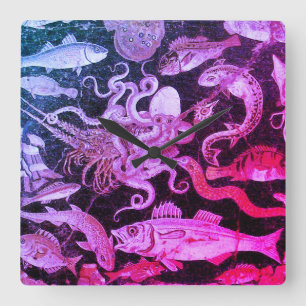 ZEE POMPEII-COLLECTIE LIFE Roze Blauw Nautisch Vierkante Klok