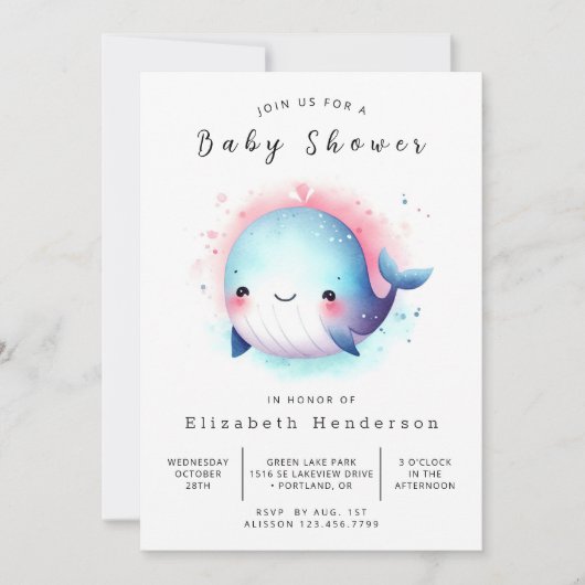 Zee Printable Whale Baby shower Kaart (Voorkant)