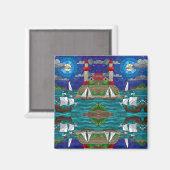 Zee Red Lighthouse Sailing Ships Shore Starry Sky Magneet (Voorkant / Achterkant)