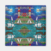 Zee Red Lighthouse Sailing Ships Shore Starry Sky Magneet (Voorkant)