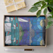 Zee Red Lighthouse Sailing Ships Shore Starry Sky Tissuepapier (Geschenk)