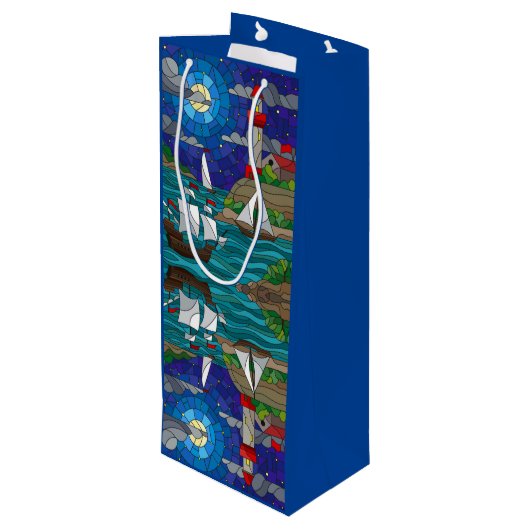 Zee Red Lighthouse Sailing Ships Shore Starry Sky Wijn Cadeautas (Achterkant Gekanteld)