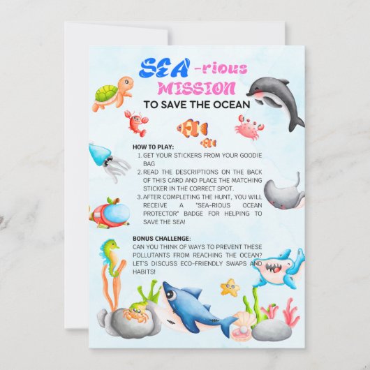 Zee-riouslyFun Ocean Protector Scavenger Hunt Kaar Kaart (Voorkant)