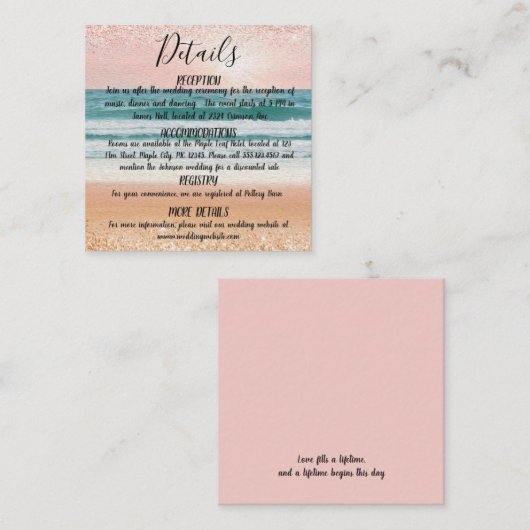 Zee Romantiek: Elegant Strand Informatiekaartje (Voorkant / Achterkant)