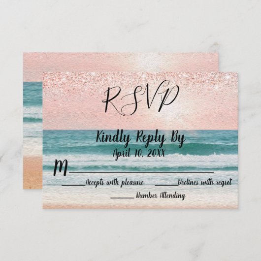 Zee Romantiek: Elegante Strandbruiloft RSVP (Voorkant / Achterkant)