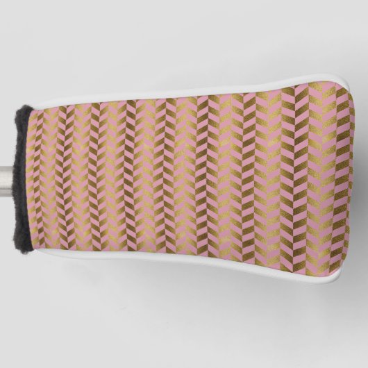 Zee Roze en Gold Herringbone Golfheadcover (Voorkant)