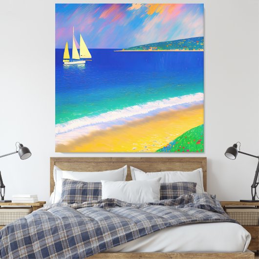 Zee Scape 09 "Jacht in de baai" Canvas Afdruk (Insitu (Slaapkamer))