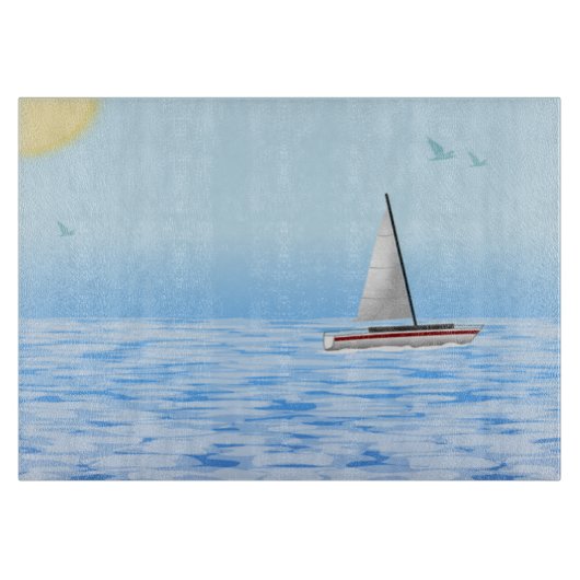 Zee scène met boot snijplank (Voorkant)