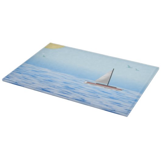 Zee scène met boot snijplank (Hoek)