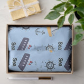 Zee scheepspatroon op blauw tissuepapier (Geschenk)
