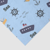 Zee scheepspatroon op blauw tissuepapier (Detail)