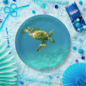 Zee Scheerschildpad zwemt in turkooizen oceaanwate Papieren Bordje (Feest)