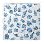 Zee Schelp Aquarel Naustisch Kust Blauw Tegeltje (Voorkant)